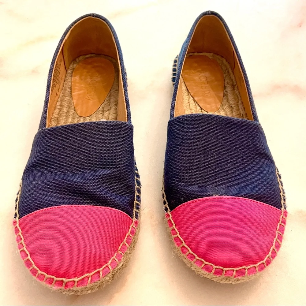 J Crew Colorblock Canvas Espadrilles Navy and Pink Size 7 - Picture 4 of 12